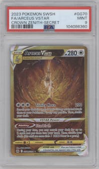 Arceus VSTAR from the 2023 Pokemon SWSH set graded by PSA and given an overall grade of 9.