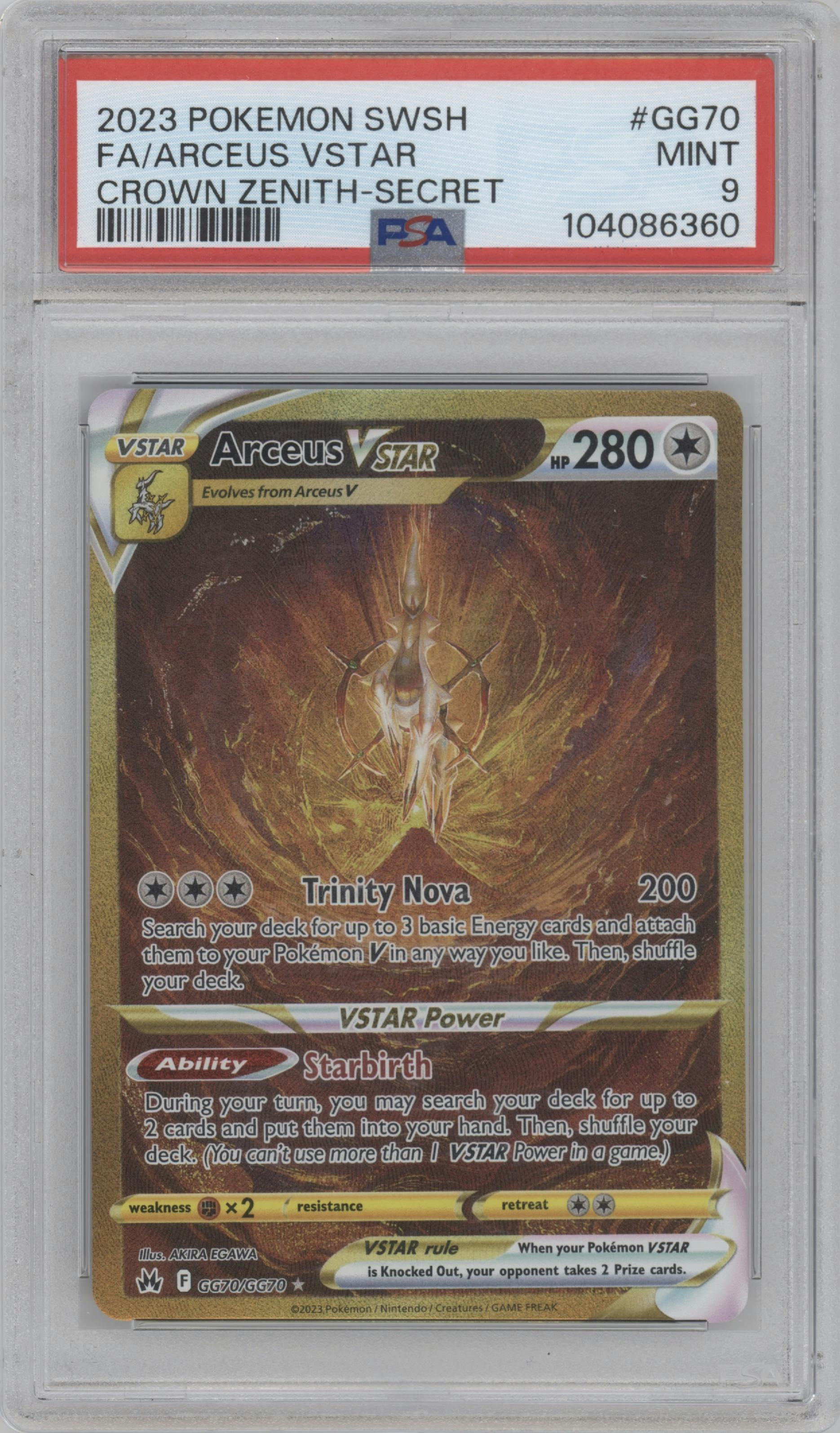 Arceus VSTAR from the 2023 Pokemon SWSH set graded by PSA and given an overall grade of 9.