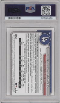 Yoshinobu Yamamoto from the 2024 Bowman set graded by PSA and given an overall grade of 9.