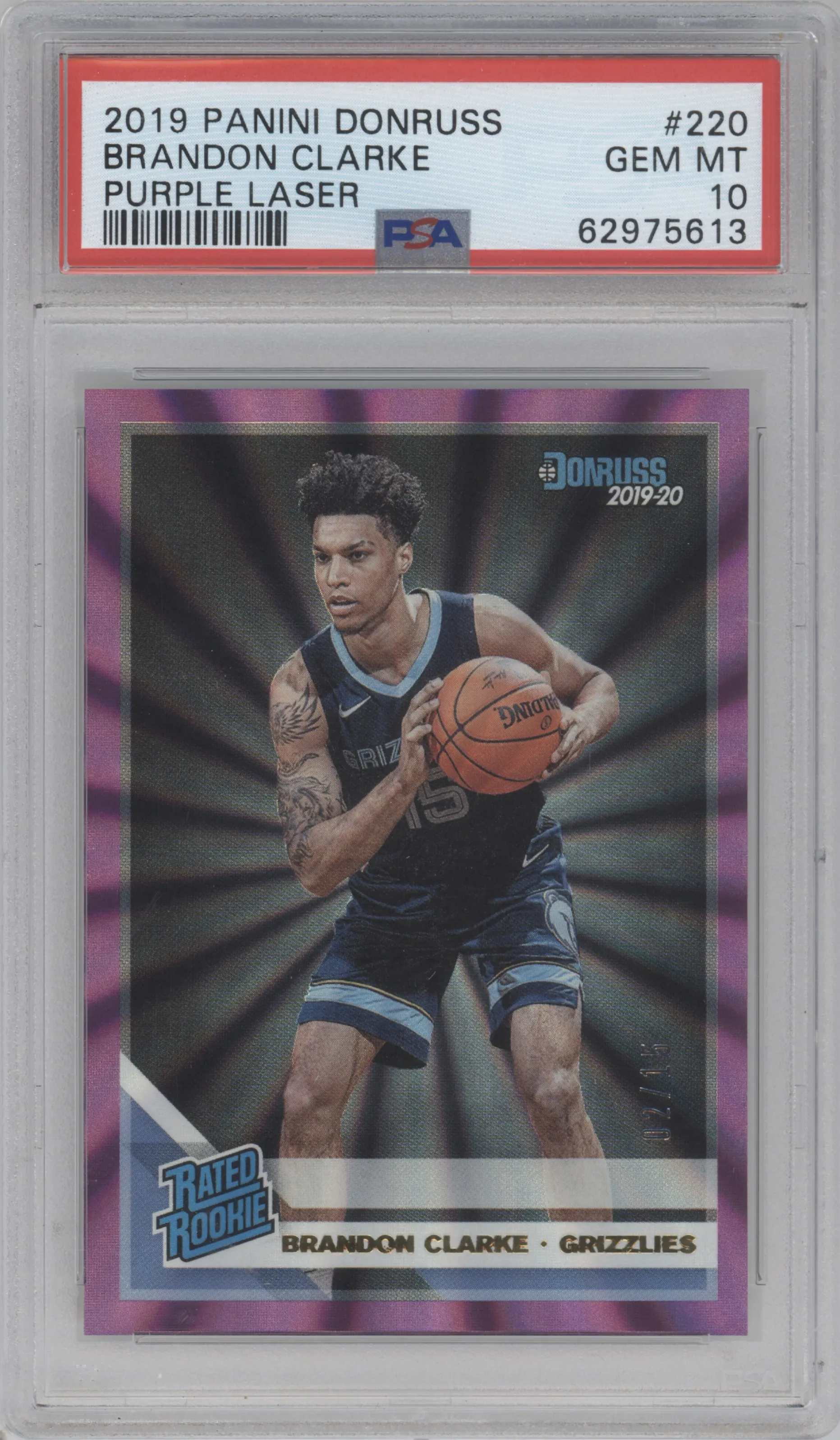 2019 Panini Donruss Rated Rookie Brandon Clarke Purple Laser PSA 10