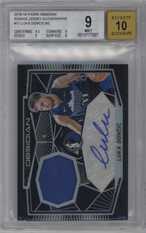 Luka Doncic from the 2018-19 Panini Obsidian set graded by Beckett and given an overall grade of 9.