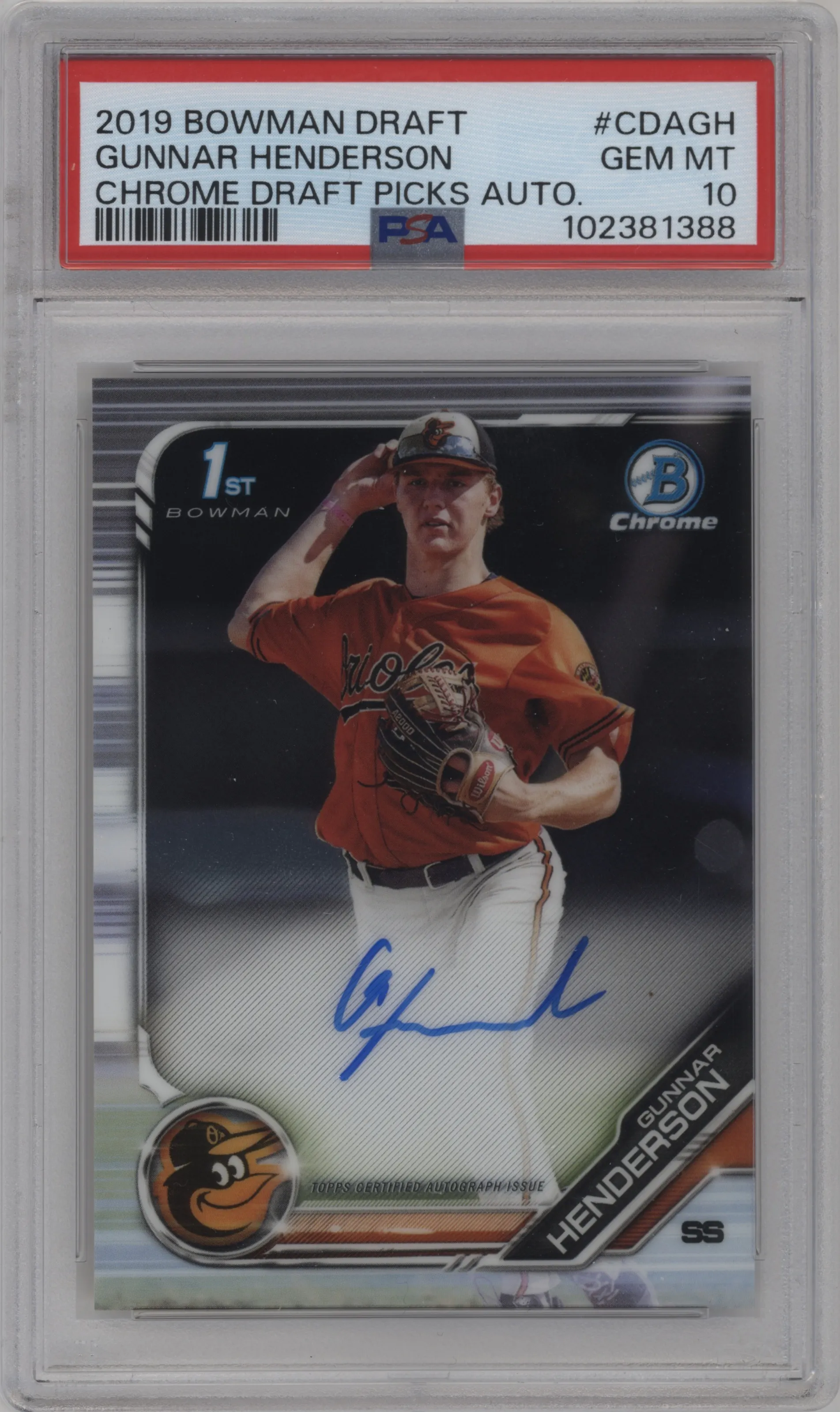 2019 Bowman Draft Chr.DP Auto Gunnar Henderson #CDA-GH PSA 10