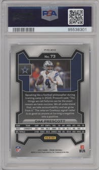 Dak Prescott from the 2023 Panini Prizm set featuring a Black/White Checker parallel graded by PSA and given an overall grade of 10.
