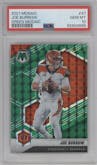 Joe Burrow from the 2021 Panini Mosaic set featuring a Green Mosaic parallel graded by PSA and given an overall grade of 10.