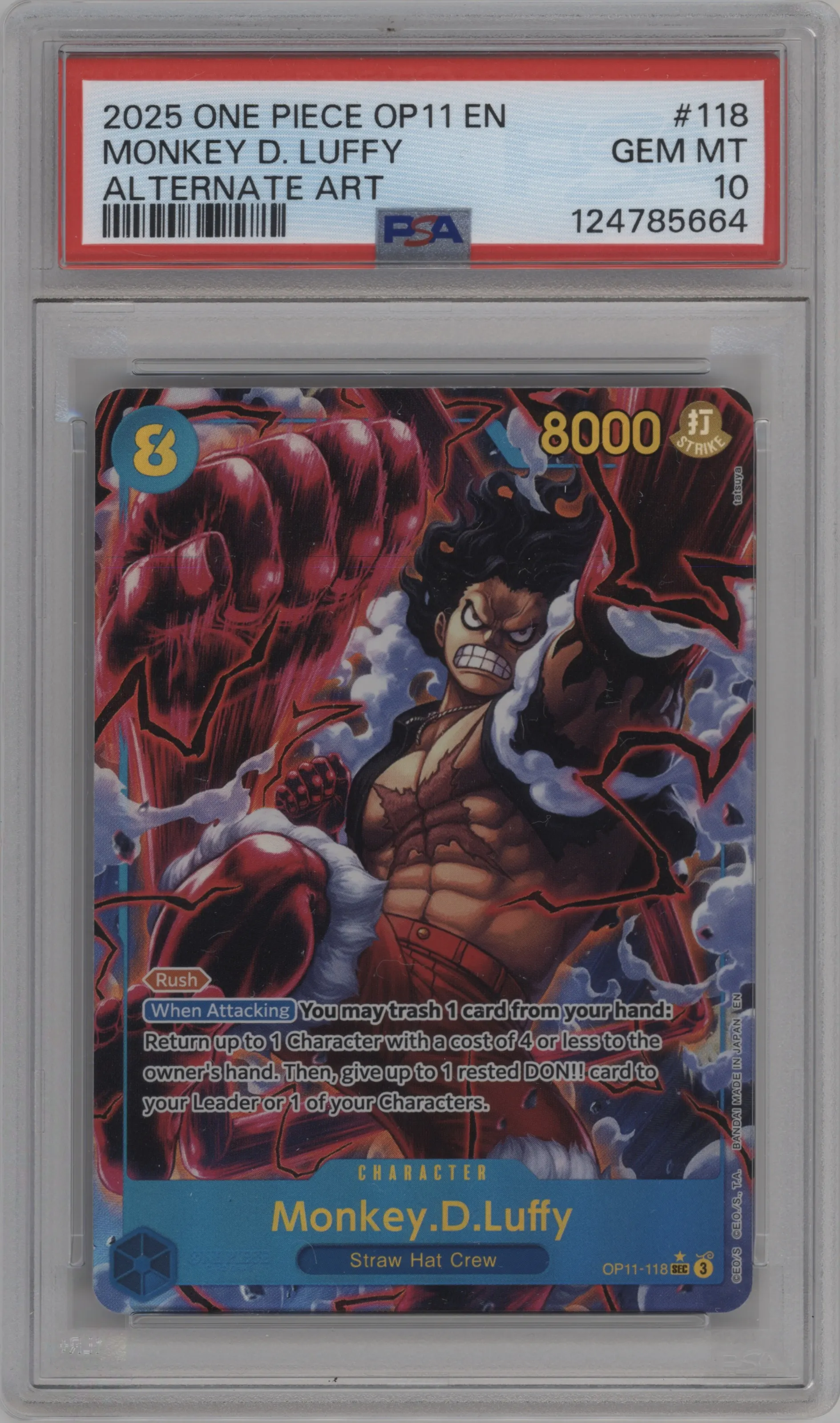 2025 One Piece A Fist of Divine Speed Monkey.D.Luffy Alternate Art SEC #OP11-118 SEC PSA 10