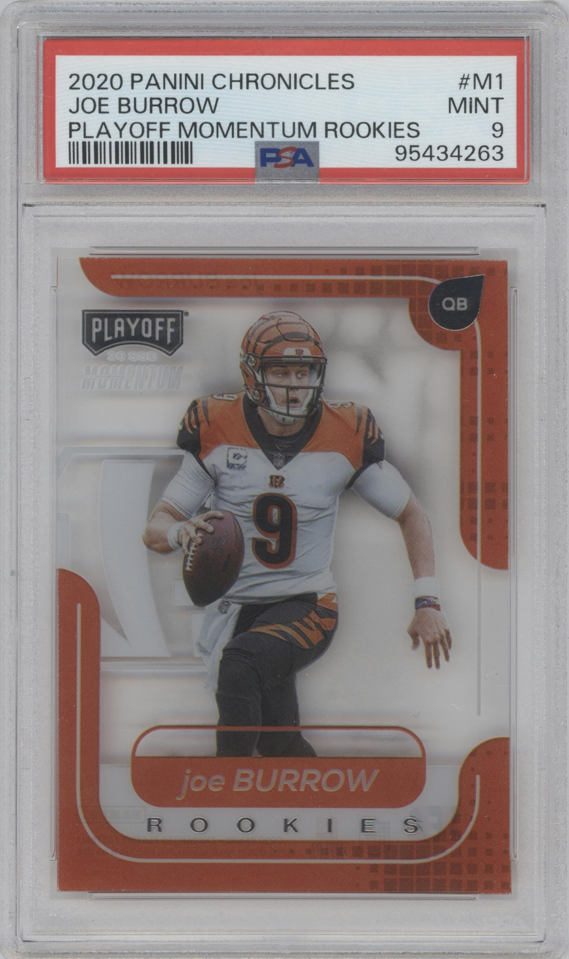 Joe Burrow from the 2020 Panini Chronicles set graded by PSA and given an overall grade of 9.