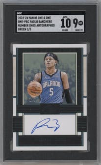 Paolo Banchero from the 2023-24 Panini One and One set featuring a Green parallel graded by SGC and given an overall grade of 9.