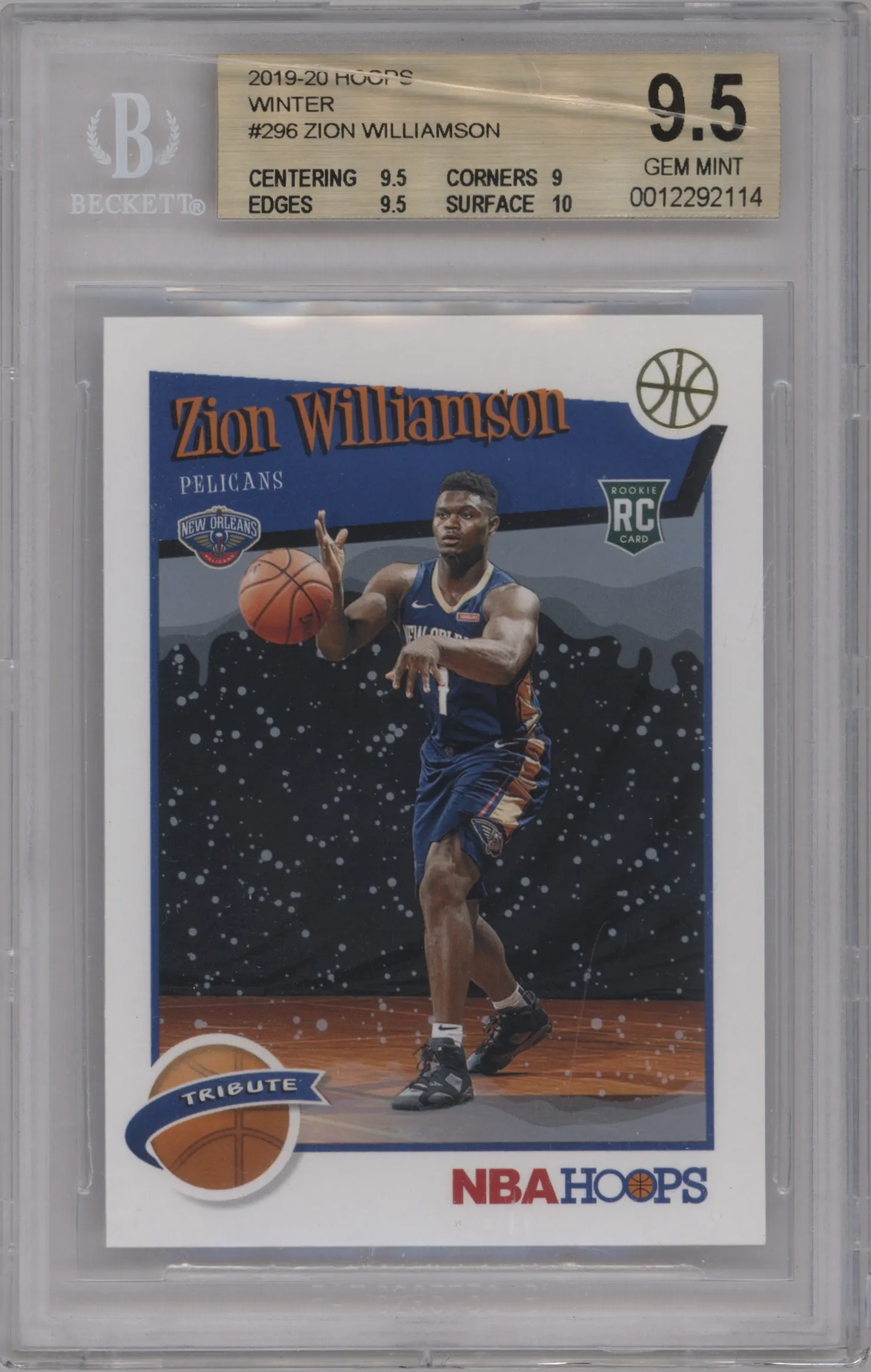 2019 Panini NBA Hoops Tribute Zion Williamson Winter #296 BGS 9.5