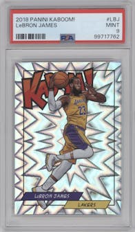 Lebron James from the 2018 Panini Kaboom Rewards Multi-Sport set graded by PSA and given an overall grade of 9.