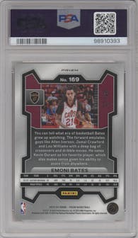 Emoni Bates from the 2023-24 Panini Prizm set featuring a Orange Prizm parallel graded by PSA and given an overall grade of 10.