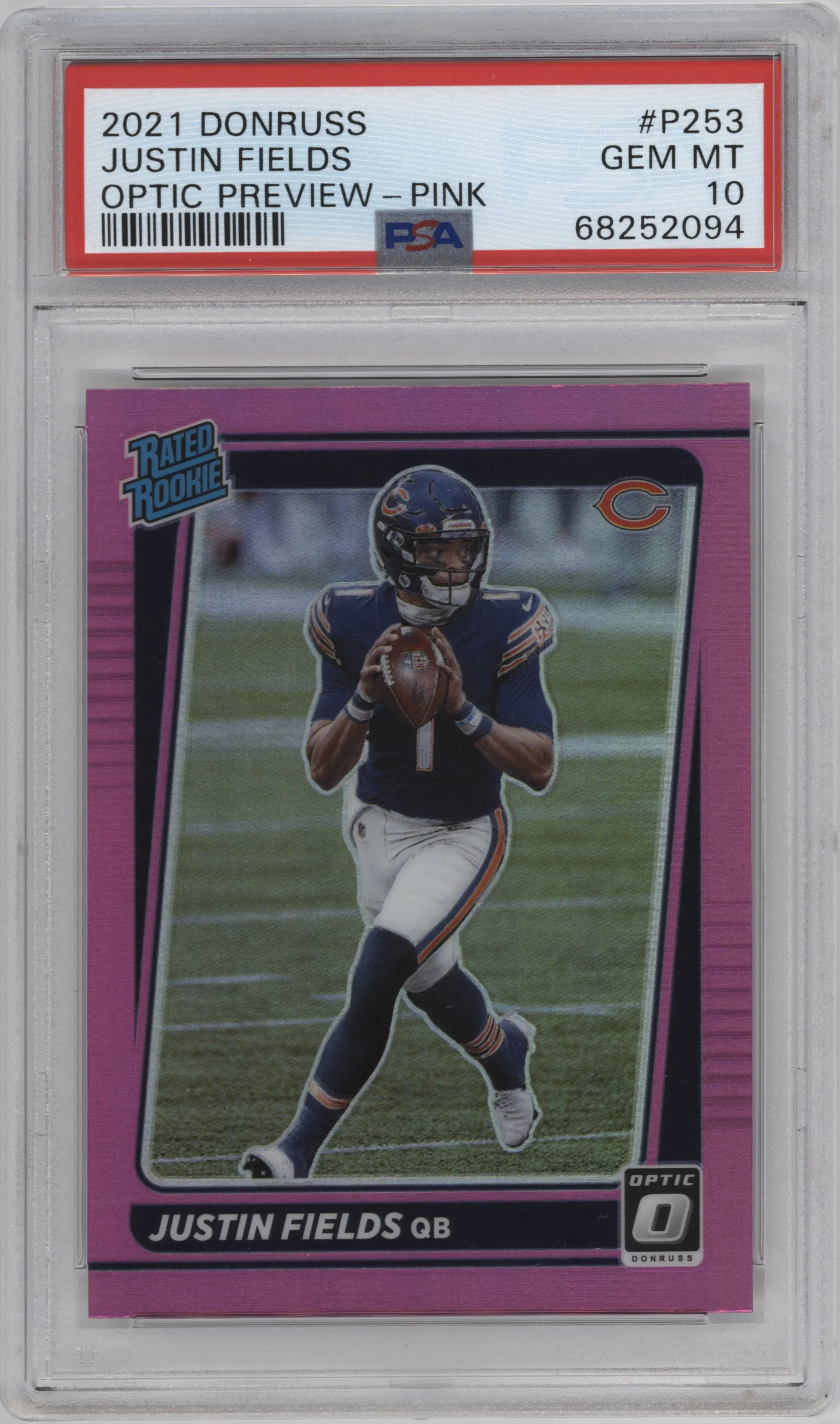 2021 Panini Donruss RR Optic Prev. Justin Fields Pink #P-253 PSA 10