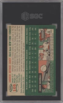 Andy Carey from the 1954 Topps set graded by SGC and given an overall grade of 5.