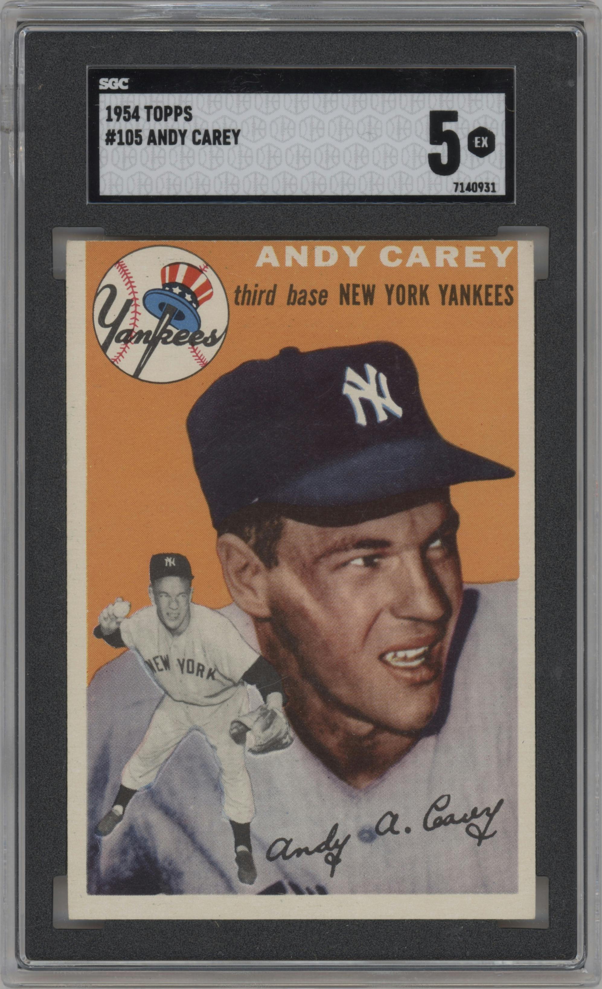 Andy Carey from the 1954 Topps set graded by SGC and given an overall grade of 5.
