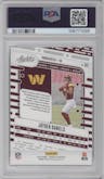 Jayden Daniels from the 2024 Panini Absolute set featuring a Red/Blue parallel graded by PSA and given an overall grade of 10.