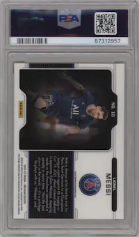 Lionel Messi from the 2021-22 Panini Obsidian set graded by PSA and given an overall grade of 10.