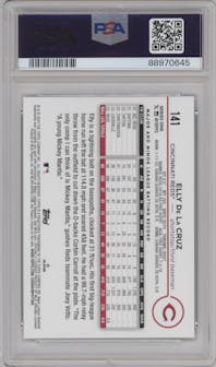 Elly De La Cruz from the 2024 Topps  set featuring a Aqua parallel graded by PSA and given an overall grade of 10.
