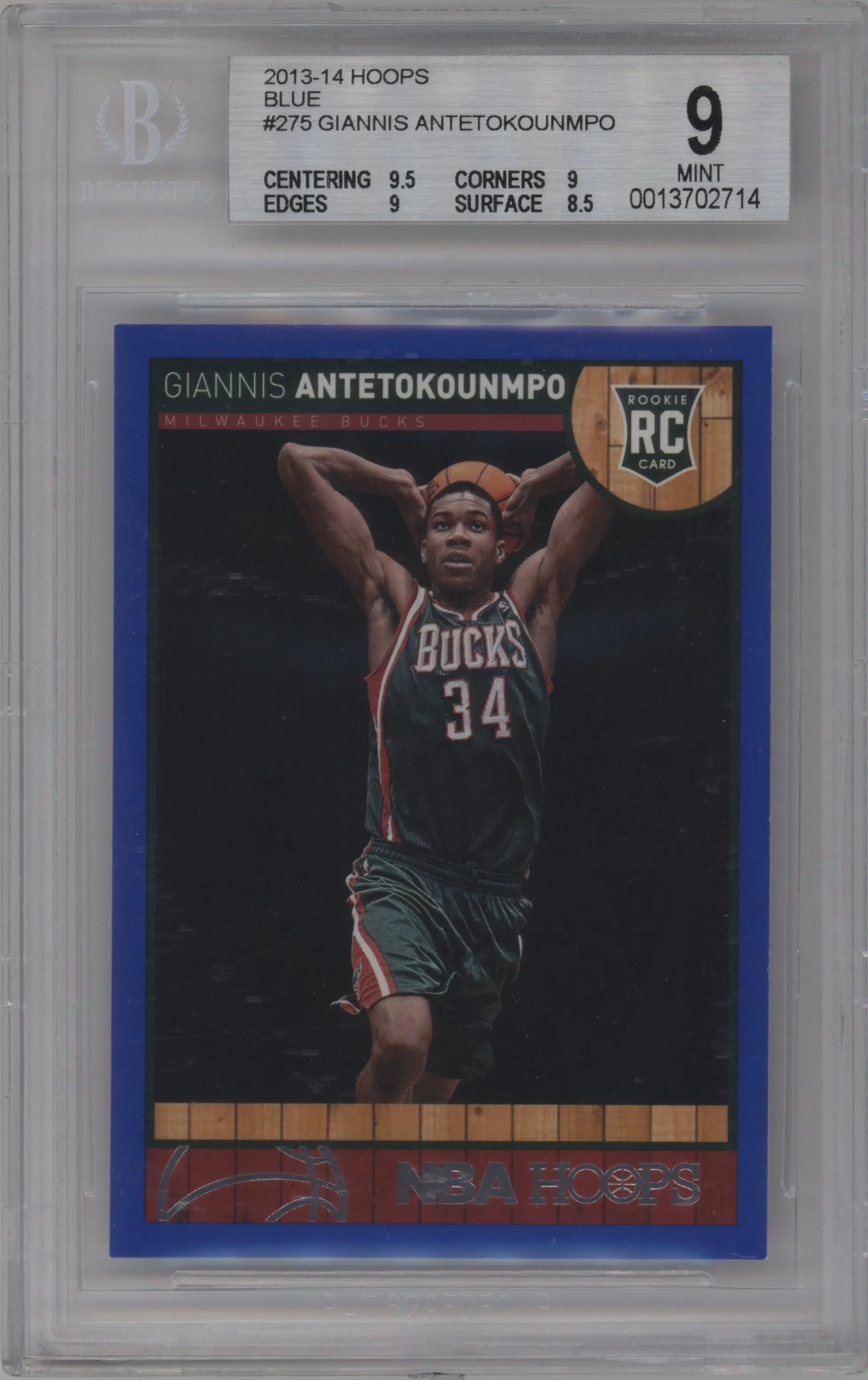 2013 Panini NBA Hoops Giannis Antetokounmpo Blue #275 BGS 9