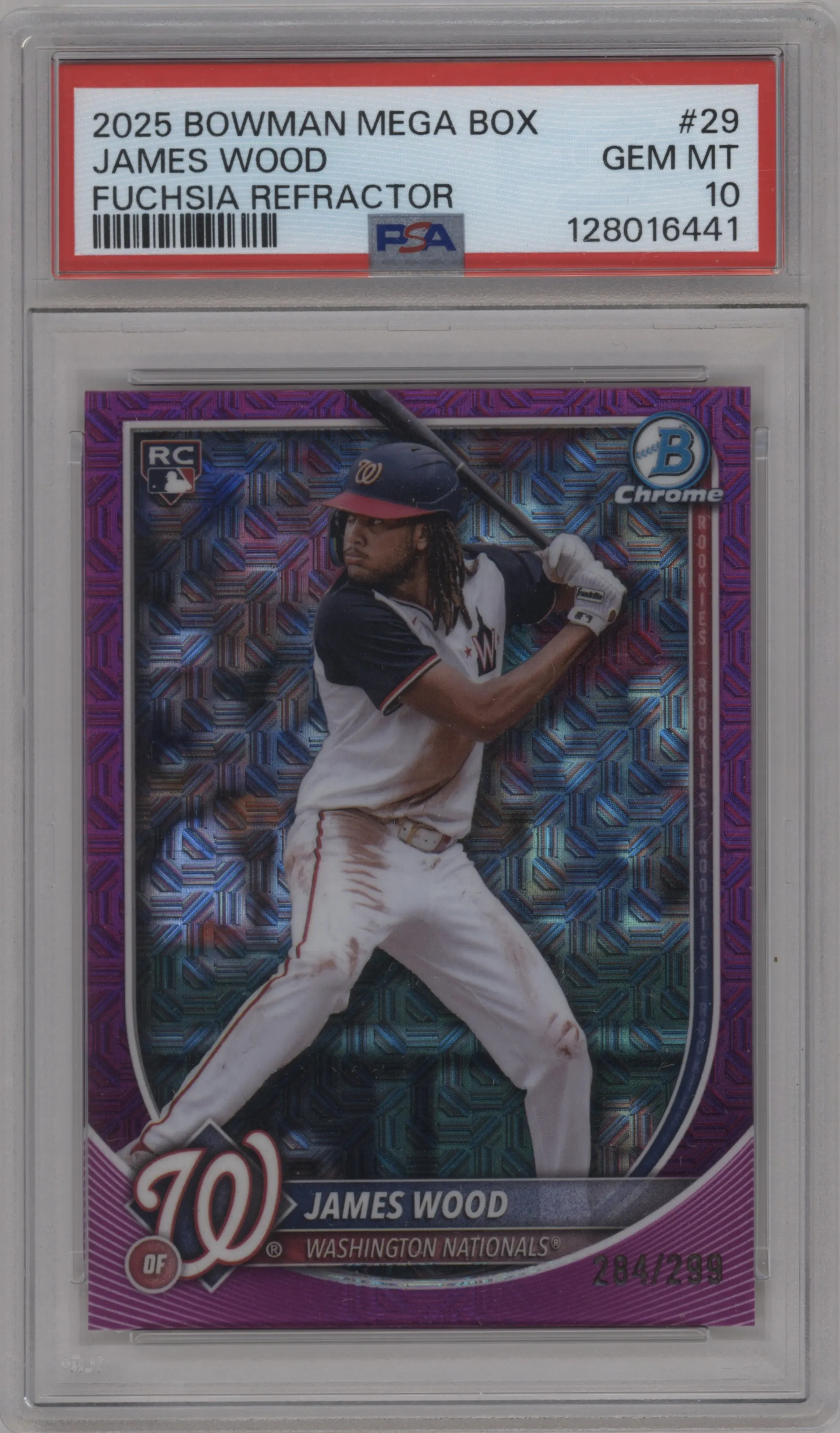 2025 Bowman Mega Box Chrome James Wood Fuchsia Refractor #29 PSA 10