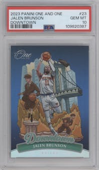 Jalen Brunson from the 2023-24 Panini One and One set graded by PSA and given an overall grade of 10.
