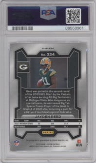Jayden Reed from the 2023 Panini Prizm set graded by PSA and given an overall grade of 10.
