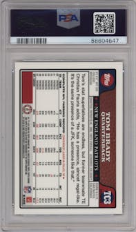 Tom Brady from the 2008 Topps Chrome set featuring a Xfractor parallel graded by PSA and given an overall grade of 9.