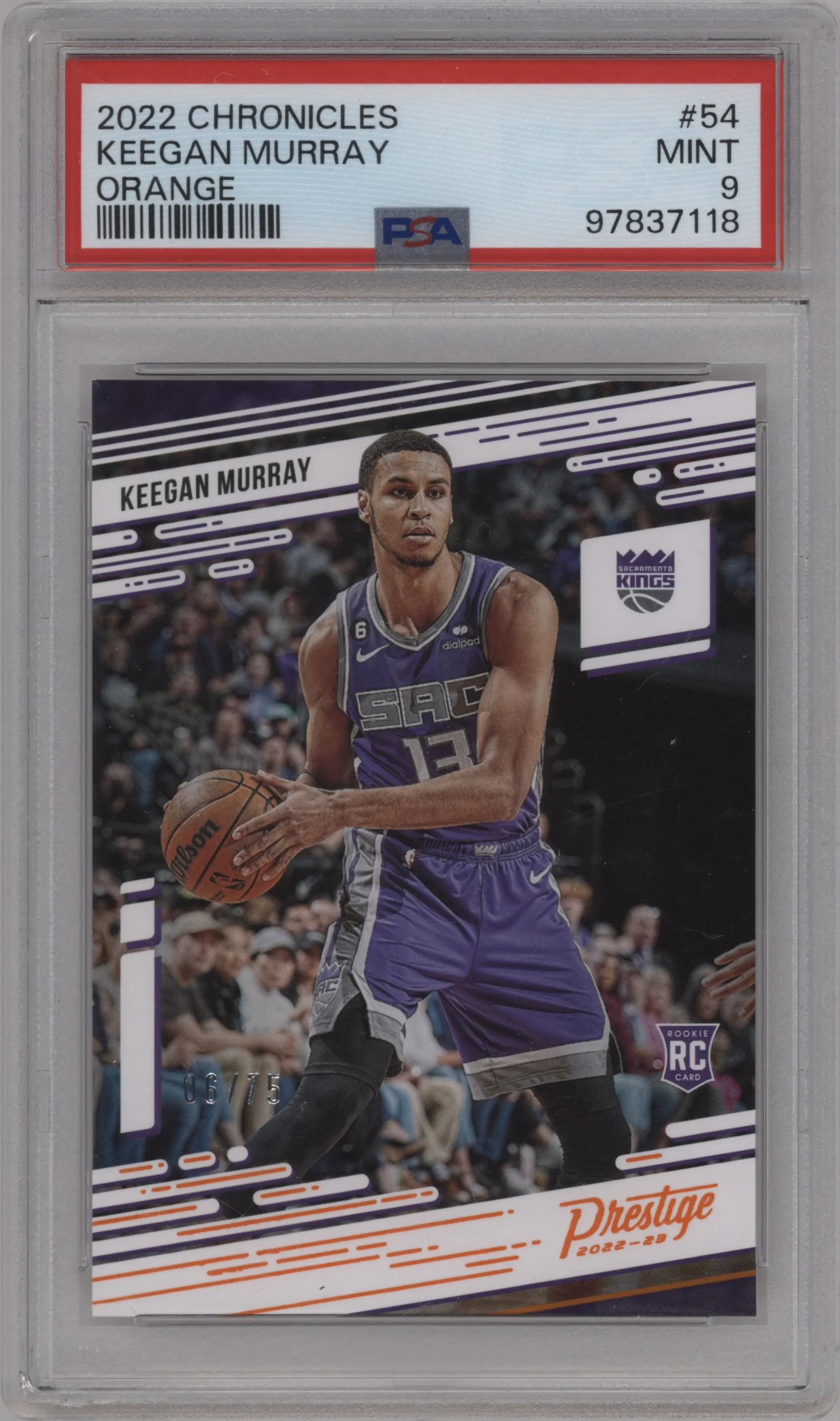 2022 Panini Chronicles Prestige Keegan Murray Orange #54 PSA 9