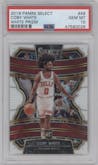 Coby White from the 2019-20 Panini Select set featuring a White Prizm parallel graded by PSA and given an overall grade of 10.