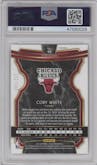 Coby White from the 2019-20 Panini Select set featuring a White Prizm parallel graded by PSA and given an overall grade of 10.