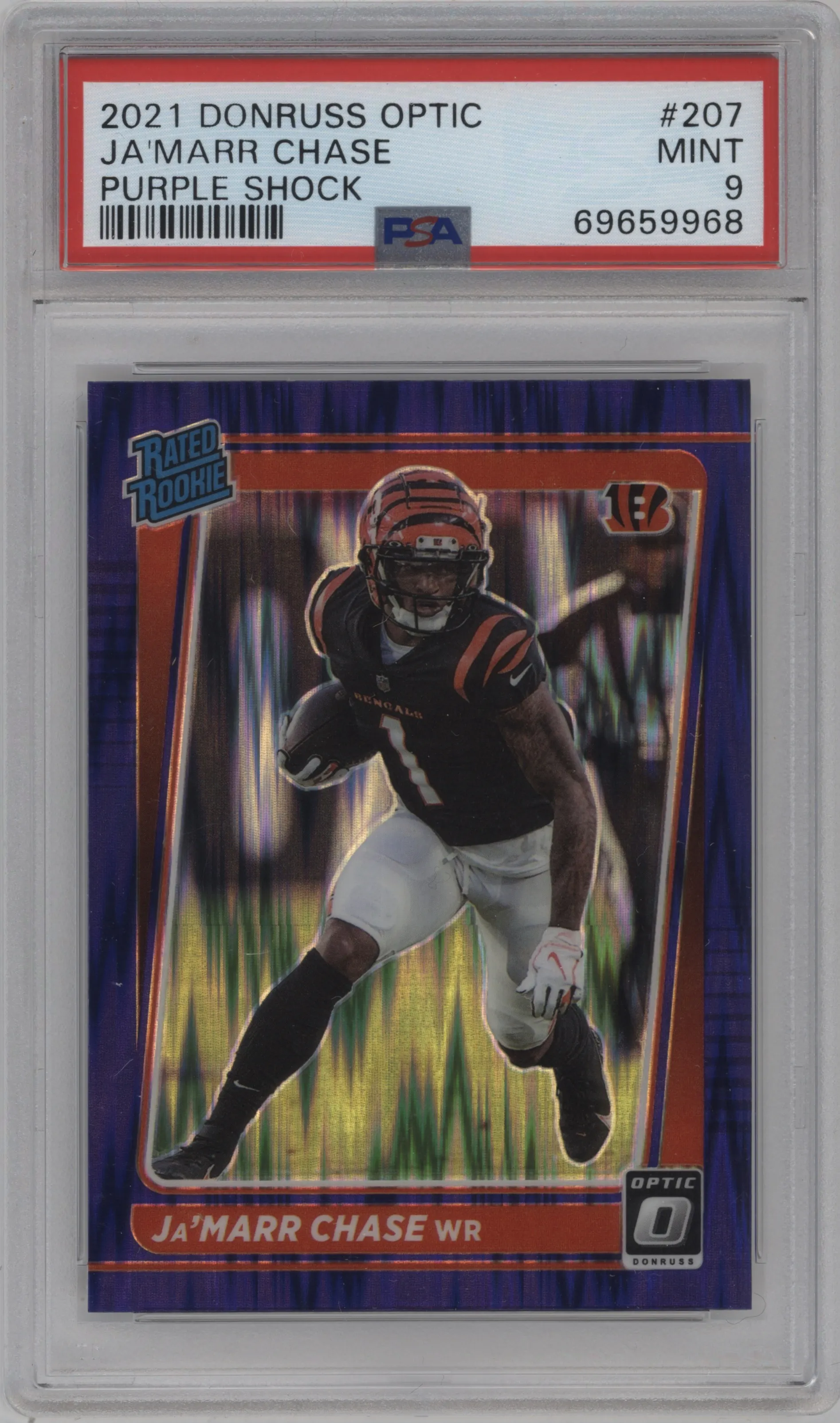 2021 Panini Donruss Optic Rated Rookie Ja'Marr Chase Purple Shock #207 PSA 9