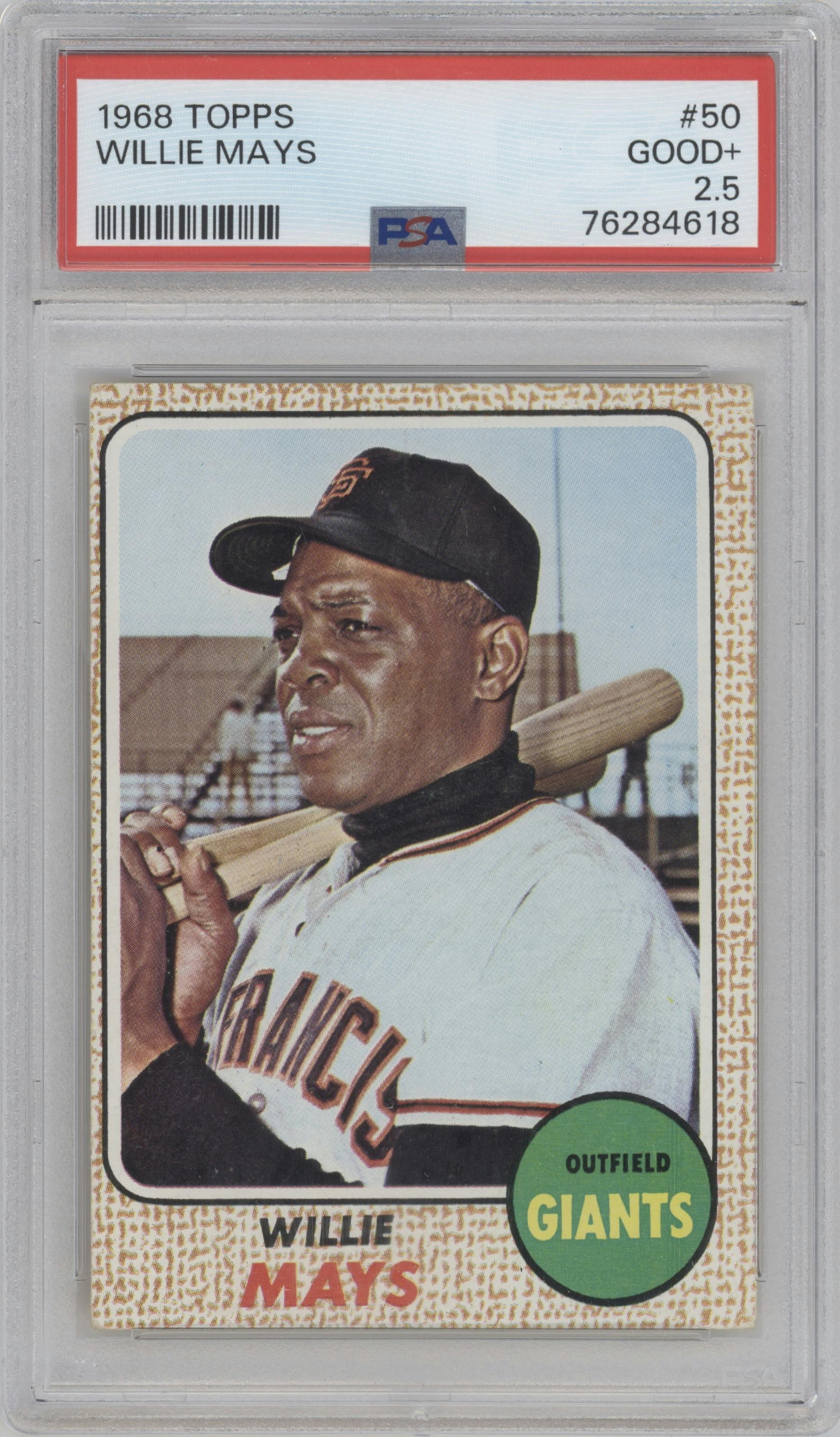 Willie Mays from the 1968 Topps set graded by PSA and given an overall grade of 2.5.