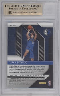 Luka Doncic from the 2018-19 Panini Prizm set graded by Beckett and given an overall grade of 9.5.