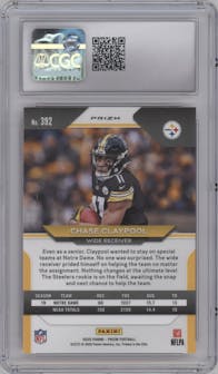 Chase Claypool from the 2020 Panini Prizm set featuring a Lazer parallel graded by CSG and given an overall grade of 8.