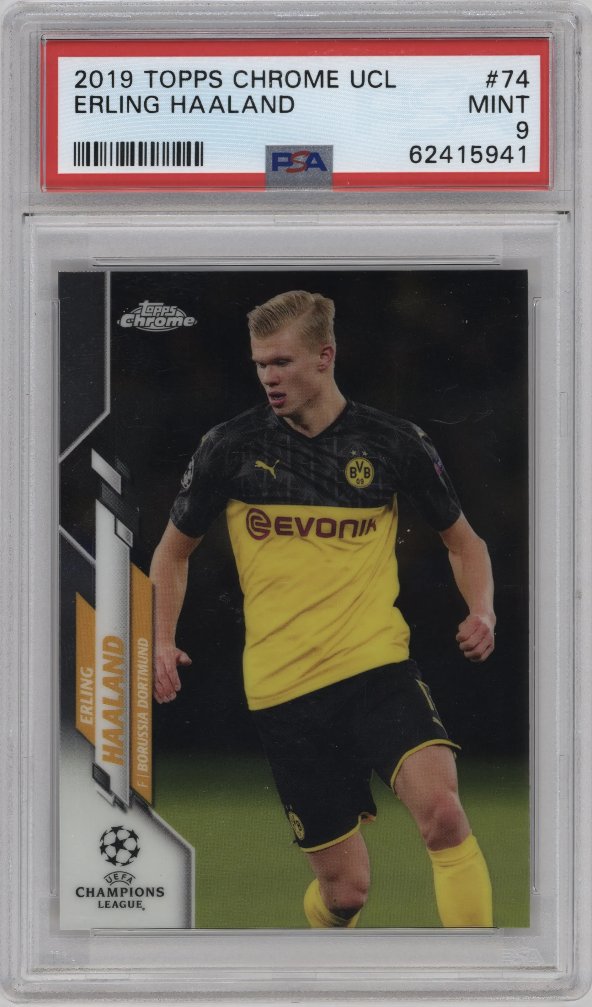 2019 Topps Chrome UEFA Champions League Erling Haaland #74 PSA 9