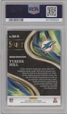 Tyreek Hill from the 2022 Panini Select set featuring a Zebra parallel graded by PSA and given an overall grade of 10.