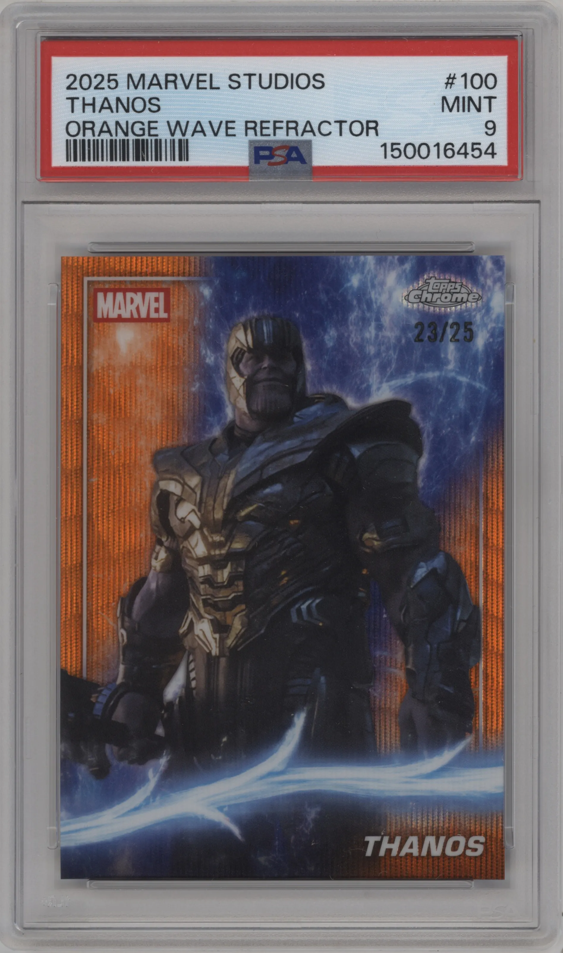 2025 Topps Chrome Marvel Studios Thanos Orange Wave Ref. #100 PSA 9