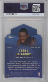 Tracy McGrady from the 1997-98 Topps  set featuring a Refractor parallel graded by PSA and given an overall grade of 9.