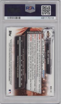 Heliot Ramos from the 2017 Bowman Draft set featuring a Bowman 70th Logo Refractor parallel graded by PSA and given an overall grade of 10.