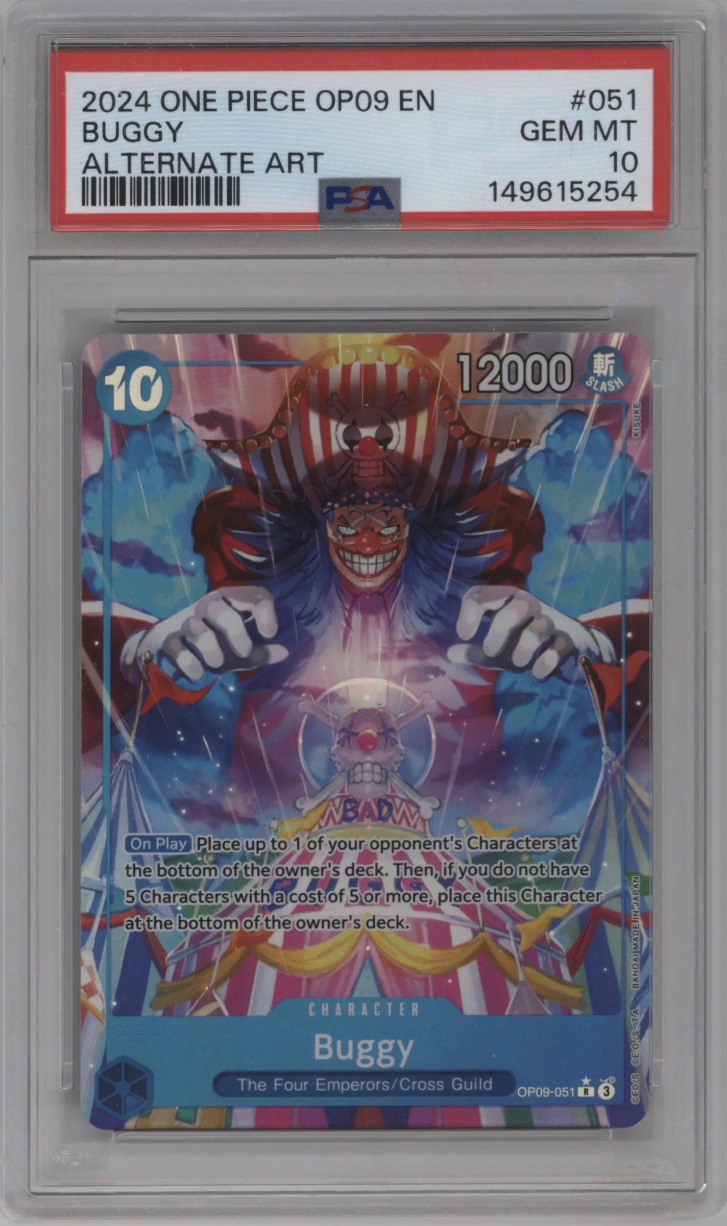 2024 One Piece Emperors in the New World Buggy Alternate Art PSA 10