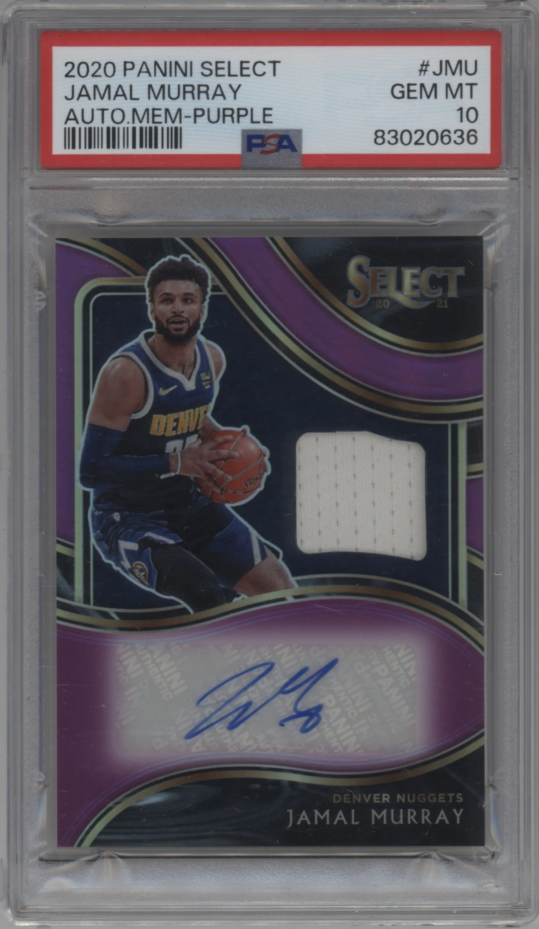 2020 Panini Select Auto Mem. Jamal Murray Purple PSA 10