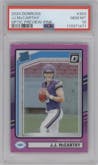 J.J. McCarthy from the 2024 Donruss set featuring a Pink parallel graded by PSA and given an overall grade of 10.