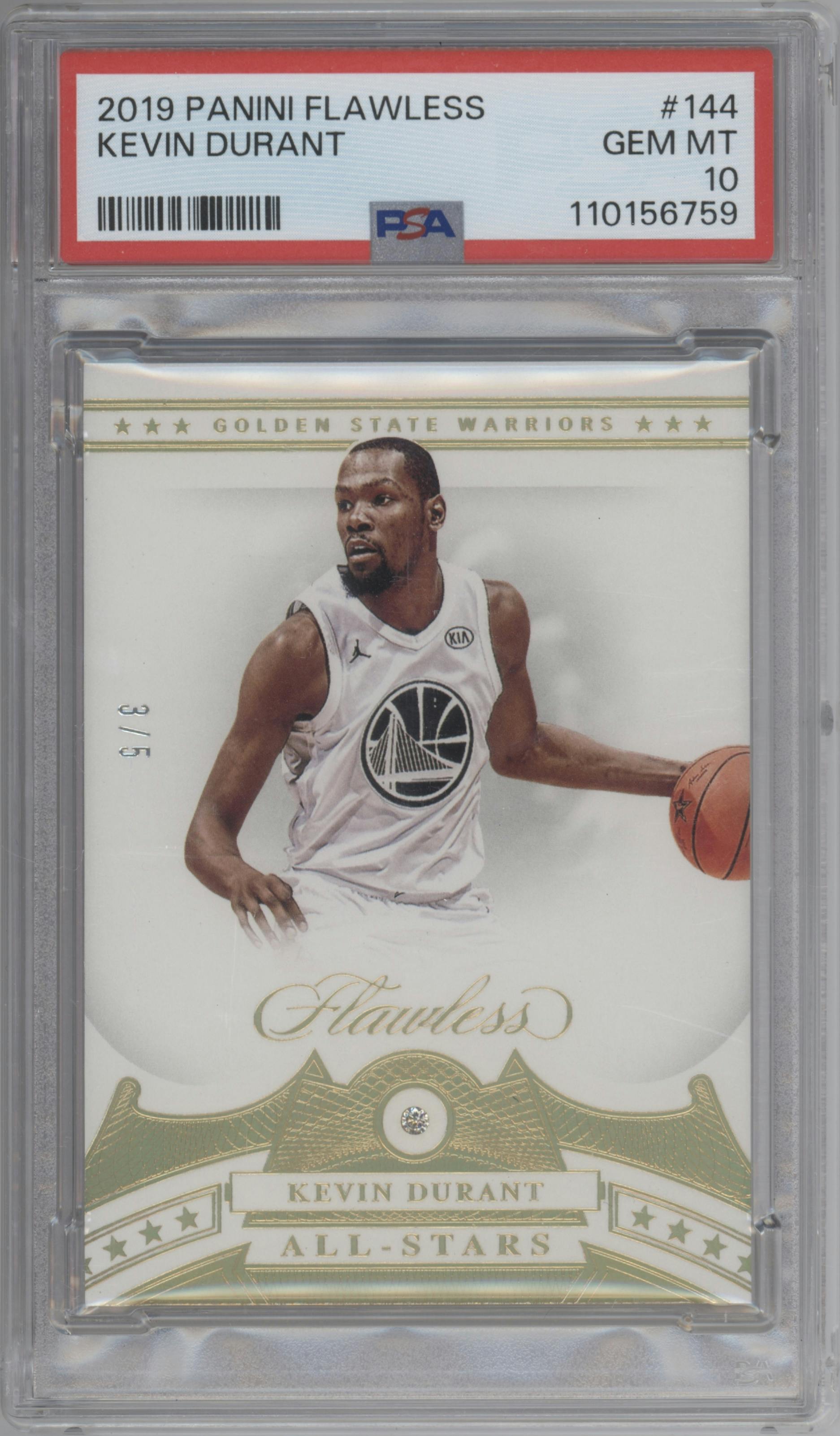 Kevin Durant from the 2019-20 Panini Flawless set graded by PSA and given an overall grade of 10.