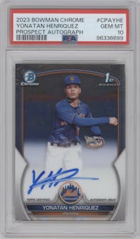 Yonatan Henriquez from the 2023 Bowman Chrome set graded by PSA and given an overall grade of 10.