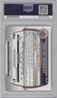 Yonatan Henriquez from the 2023 Bowman Chrome set graded by PSA and given an overall grade of 10.