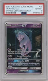 Mewtwo GX from the 2017 Pokemon S&M set graded by PSA and given an overall grade of 8.