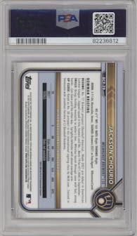 Jackson Chourio from the 2022 Bowman set graded by PSA and given an overall grade of 10.