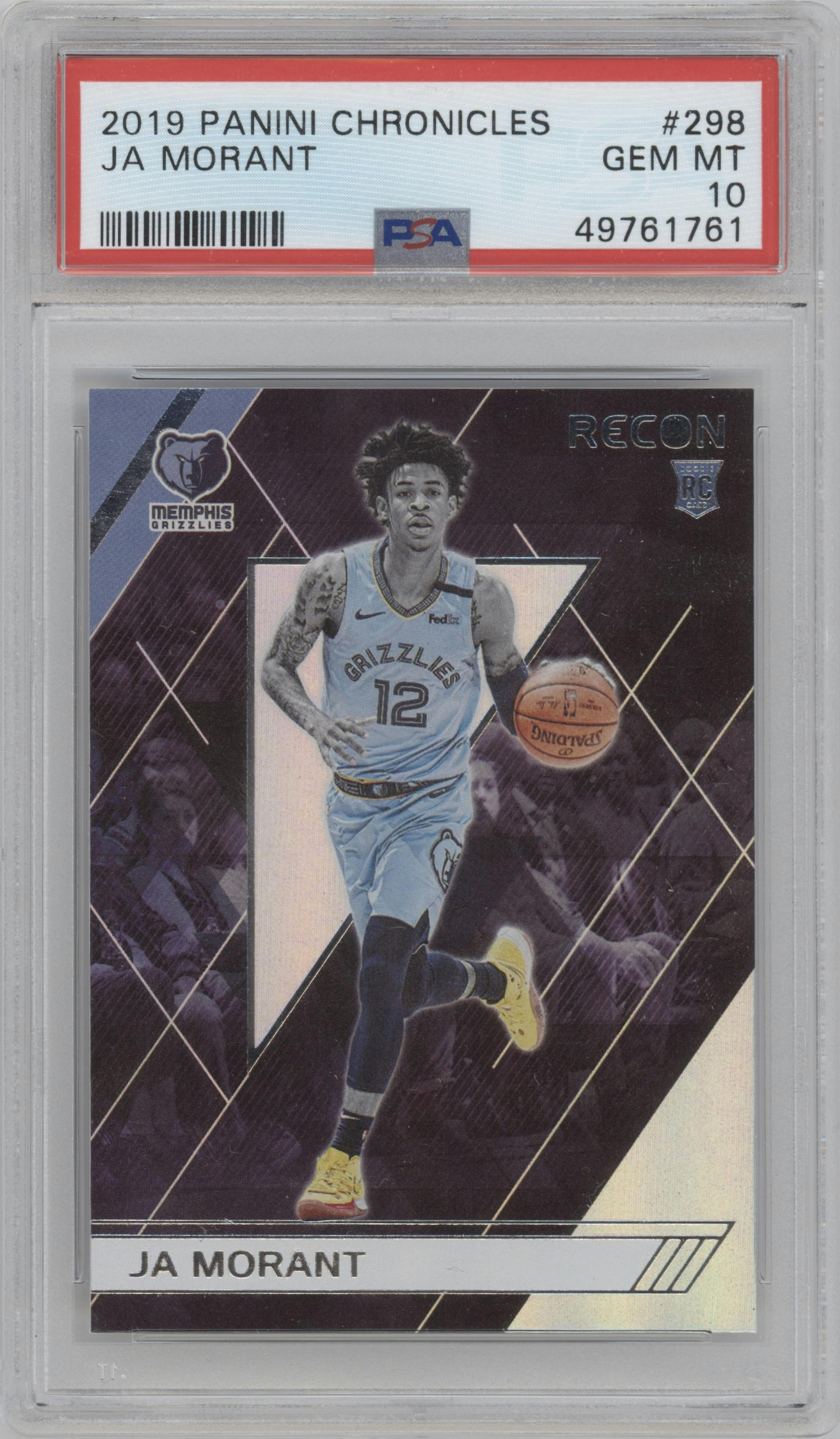 Ja Morant from the 2019-20 Panini Chronicles  set graded by PSA and given an overall grade of 10.