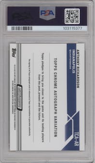Anthony Richardson from the 2023 Topps Composite set featuring a Gold Refractor parallel graded by PSA and given an overall grade of 9.