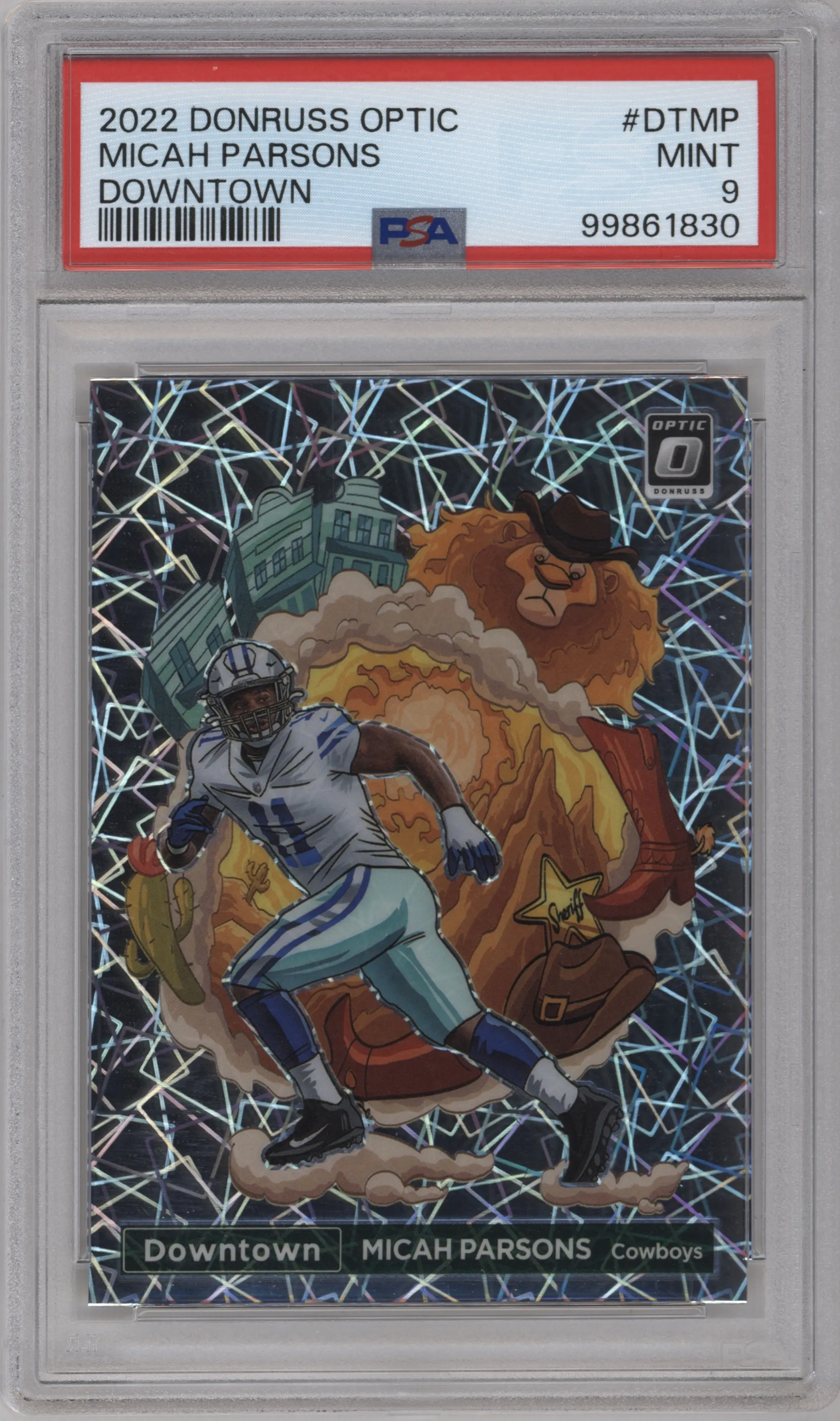 Micah Parsons from the 2022 Panini Donruss Optic set graded by PSA and given an overall grade of 9.
