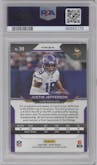 Justin Jefferson from the 2020 Panini Prizm set featuring a Silver Prizm parallel graded by PSA and given an overall grade of 9.