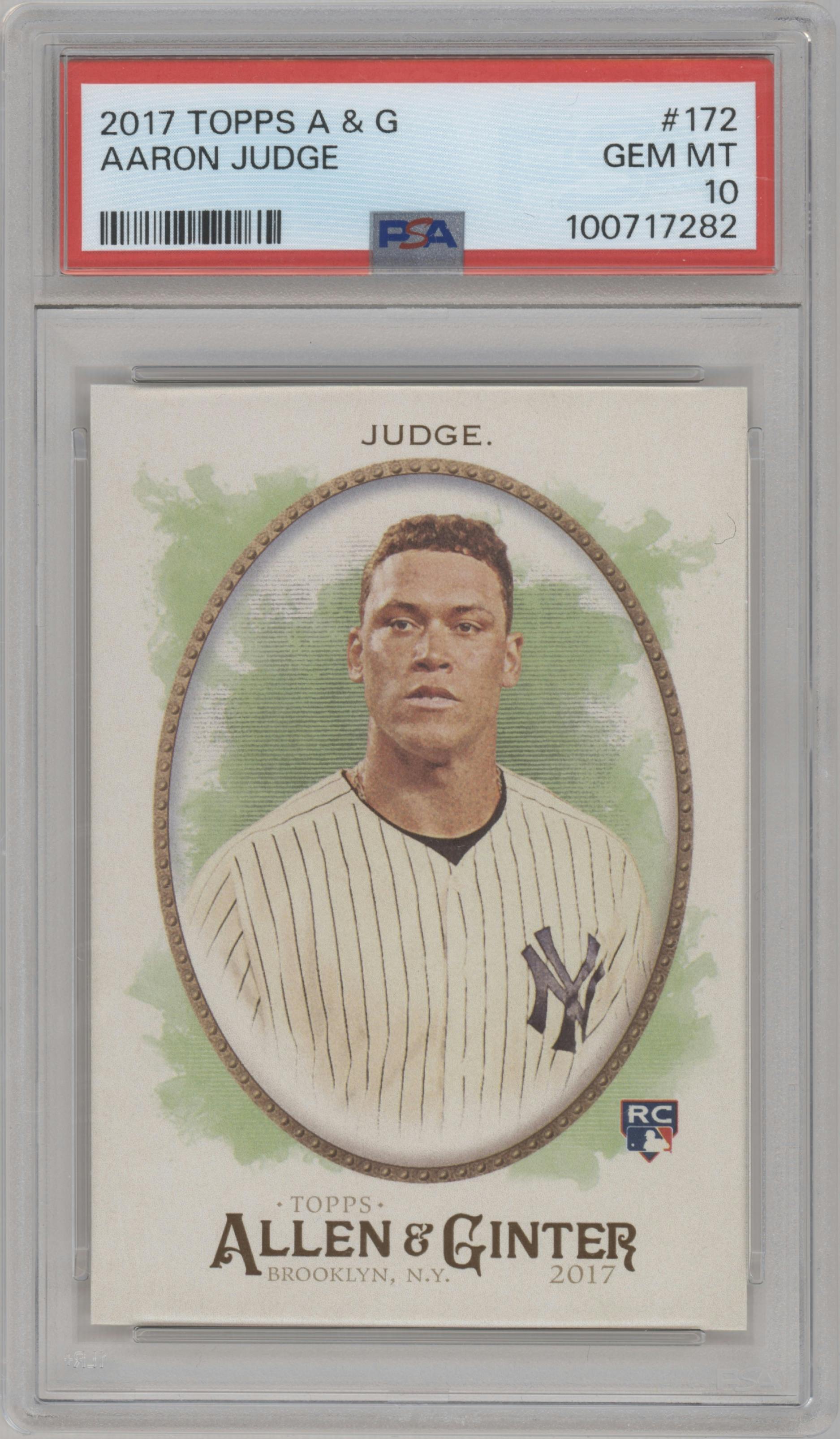 Aaron Judge from the 2017 Topps Allen & Ginter set graded by PSA and given an overall grade of 10.